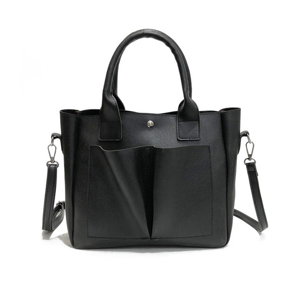 Sac en cuir Pu sacs à main simples marques célèbres femmes sac à bandoulière grand tronc fourre-tout Vintage dames sacs à bandoulière pour femmes: Black