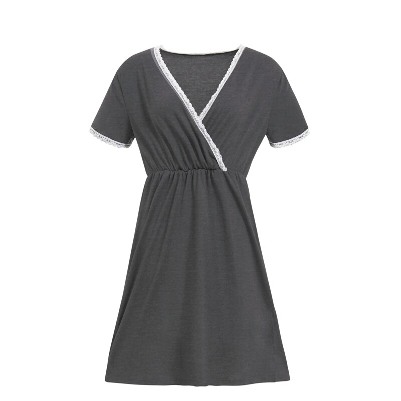Frauen Mutterschaft Kleid lässig Stillen Pflege Kleid Mutterschaft Pyjama Spitze Nacht Kleid: grau XL