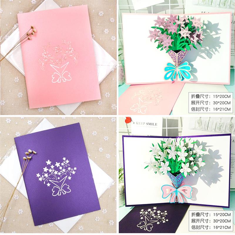 Pop Up Card 3D Greetings Card Handmade Bouquet Birthday Anniversaries Flower Thank You Card for Wife Moms