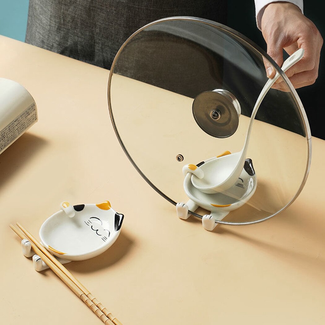 Support de cuillère en céramique résistant à la chaleur, dessin animé, outils de cuisine, cuillère repos chat porte-cuillère en céramique, porte-ustensiles spatule, étagères de rangement