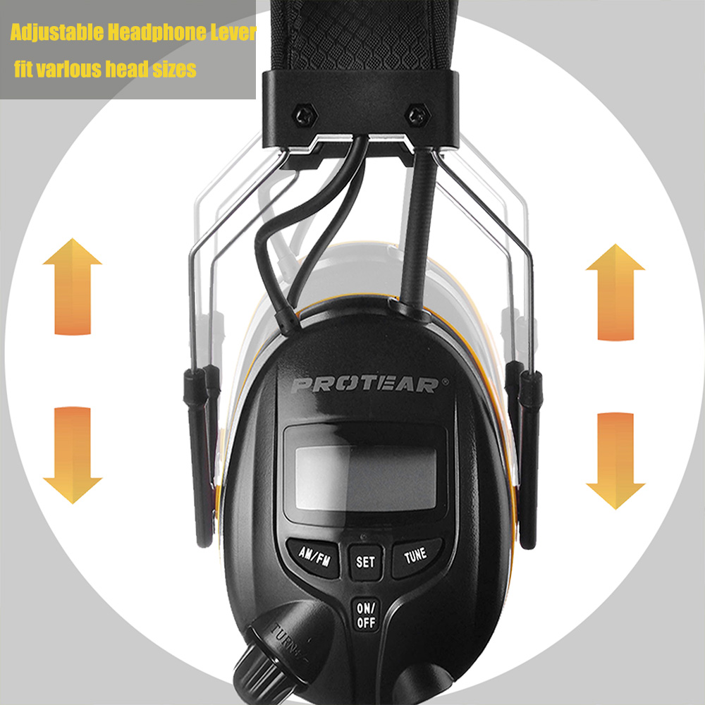 PROTEAR AM/FM Radio Headphones with Digital Display NRR 25dB Hearing Protection Noise Reduction Safety Earmuffs for Mowing