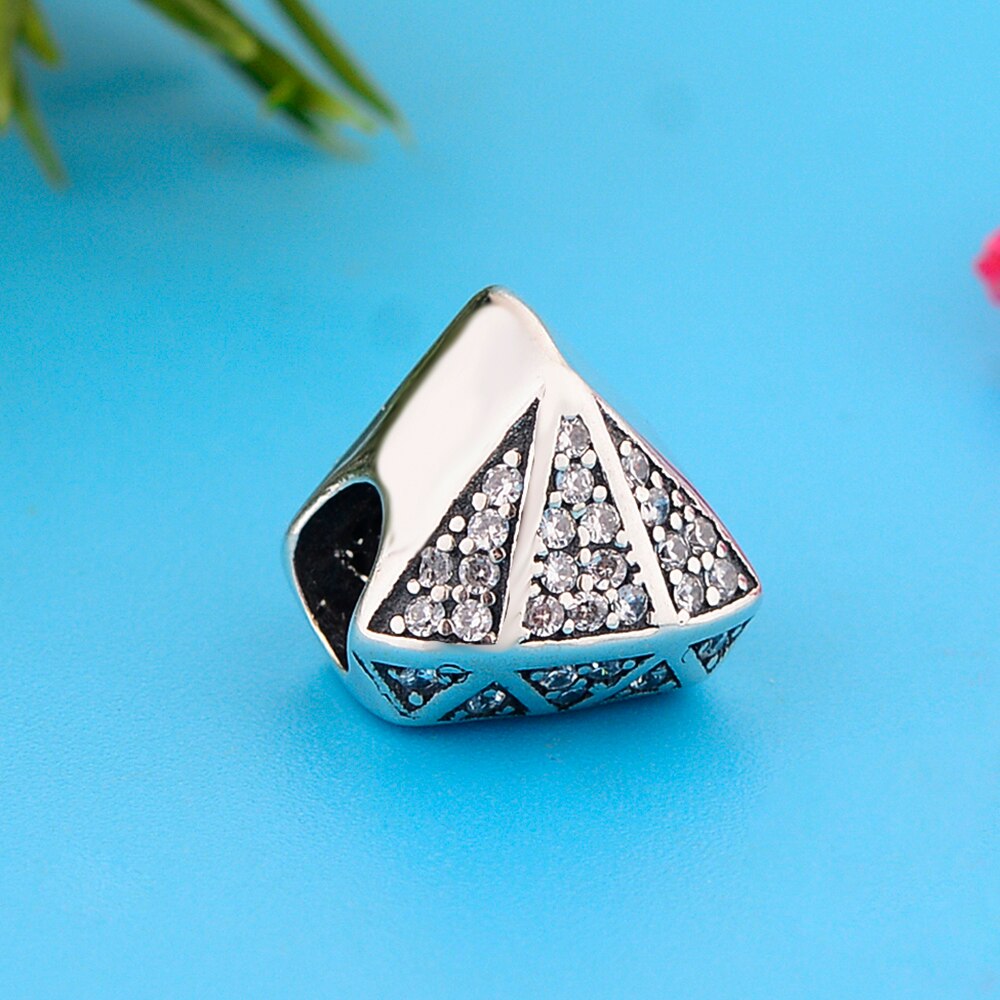 Geometric Cone Charms Fits Original Charms Bracelet Jewelry Newest Spring Collection 925 Sterling Silver Clear Zircon Beads