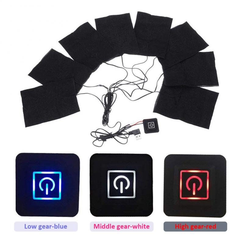 8-in-1 USB Elektrische Jas Kleding Verwarming Vest Pads 3 Gear Verstelbare Carbon Fiber Outdoor Warme Winter DIY Verwarming Kleding PadS