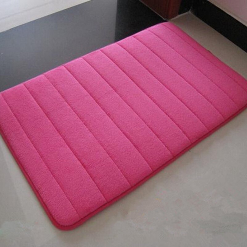 40x60cm Memory Foam Bath Mats Bathroom Horizontal Stripes Rug Non-slip Bath Mats B: Rose red