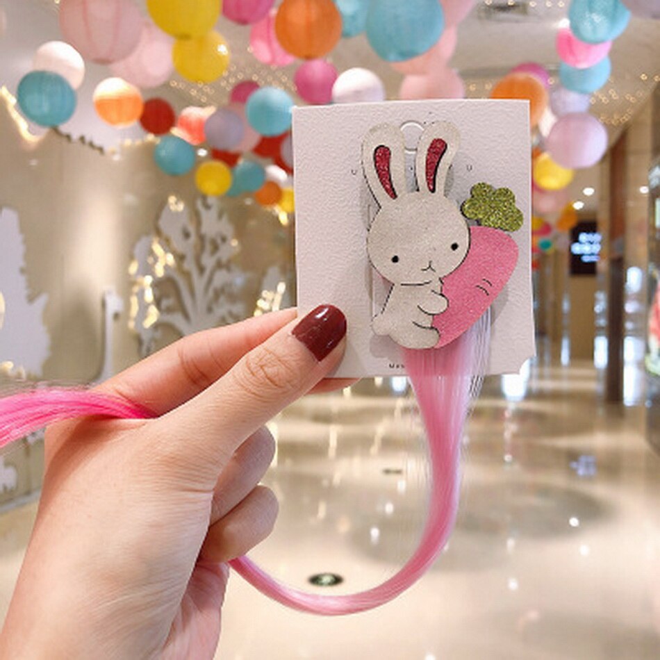 Kawaii licorne perruque ruban épingles à cheveux bebe filles mignon faux cheveux torsion meche a tresse décoration enfants bonbons barre pince à cheveux enfants bandeau accesoire: color 4