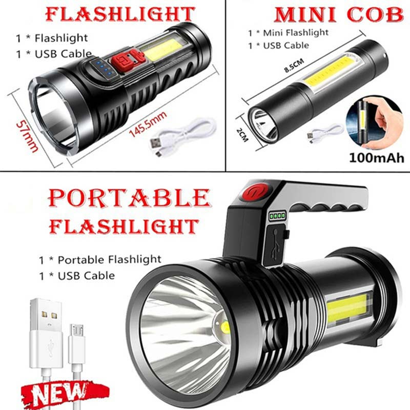 Outdoor Usb Rechargeable Osl+cob Led Flashlight Ultra Bright Torch Light 4 Modes Power Bank Torch Light Bulbs Shock Resistant