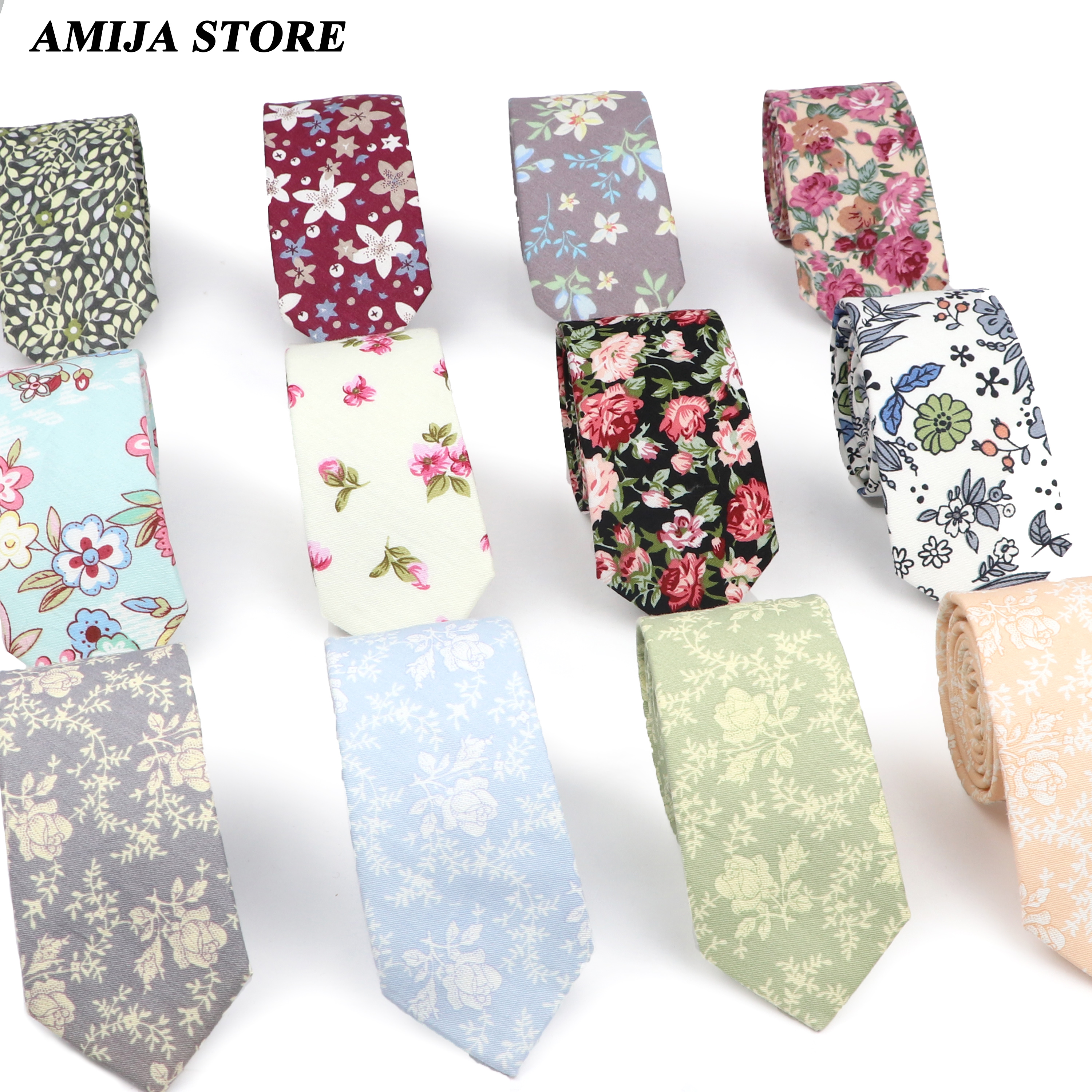 Cotton Floral Tie For Men Women Skinny Print Necktie For Wedding Casual Man's Neckties Classic Suits Flower Cravat
