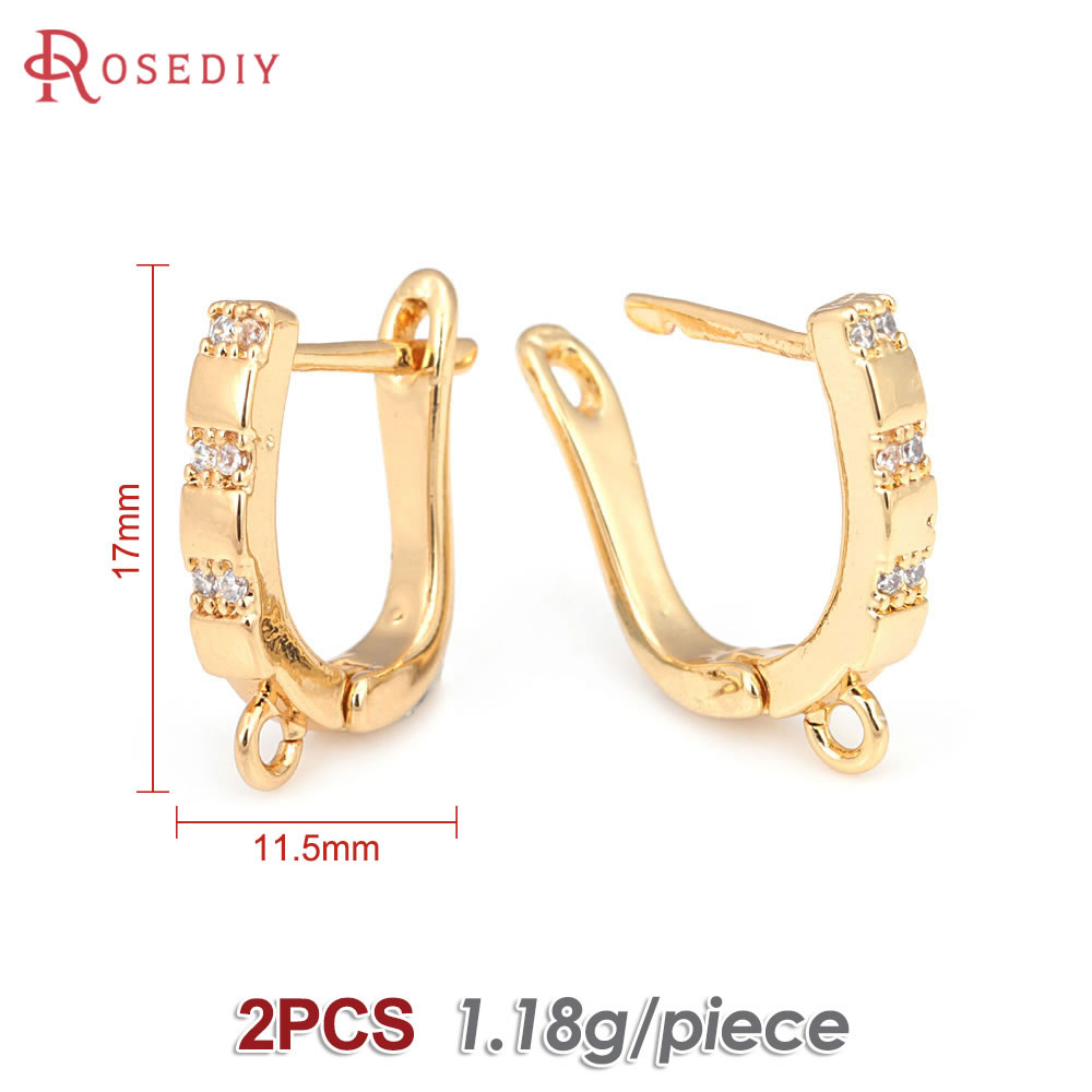 Pasador de latón y circón de Color dorado de 18K para mujer, suministros de fabricación de joyas Diy, accesorios para pendientes
