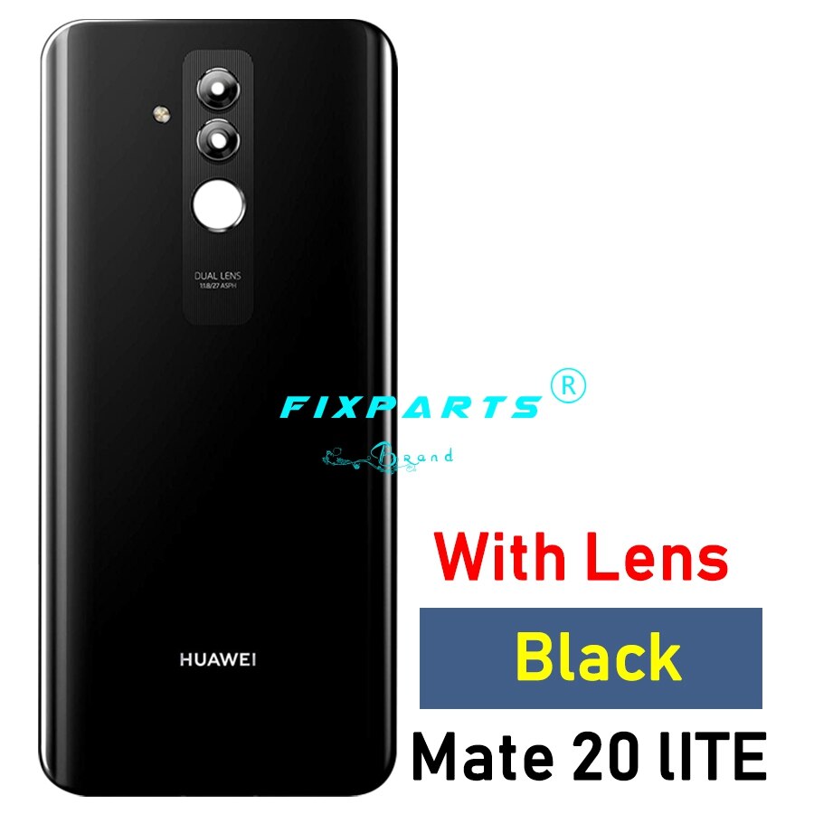 Funda trasera Original para Huawei Mate 20 Lite, carcasa de cristal con lente de cámara, carcasa trasera de cristal: Black With Lens