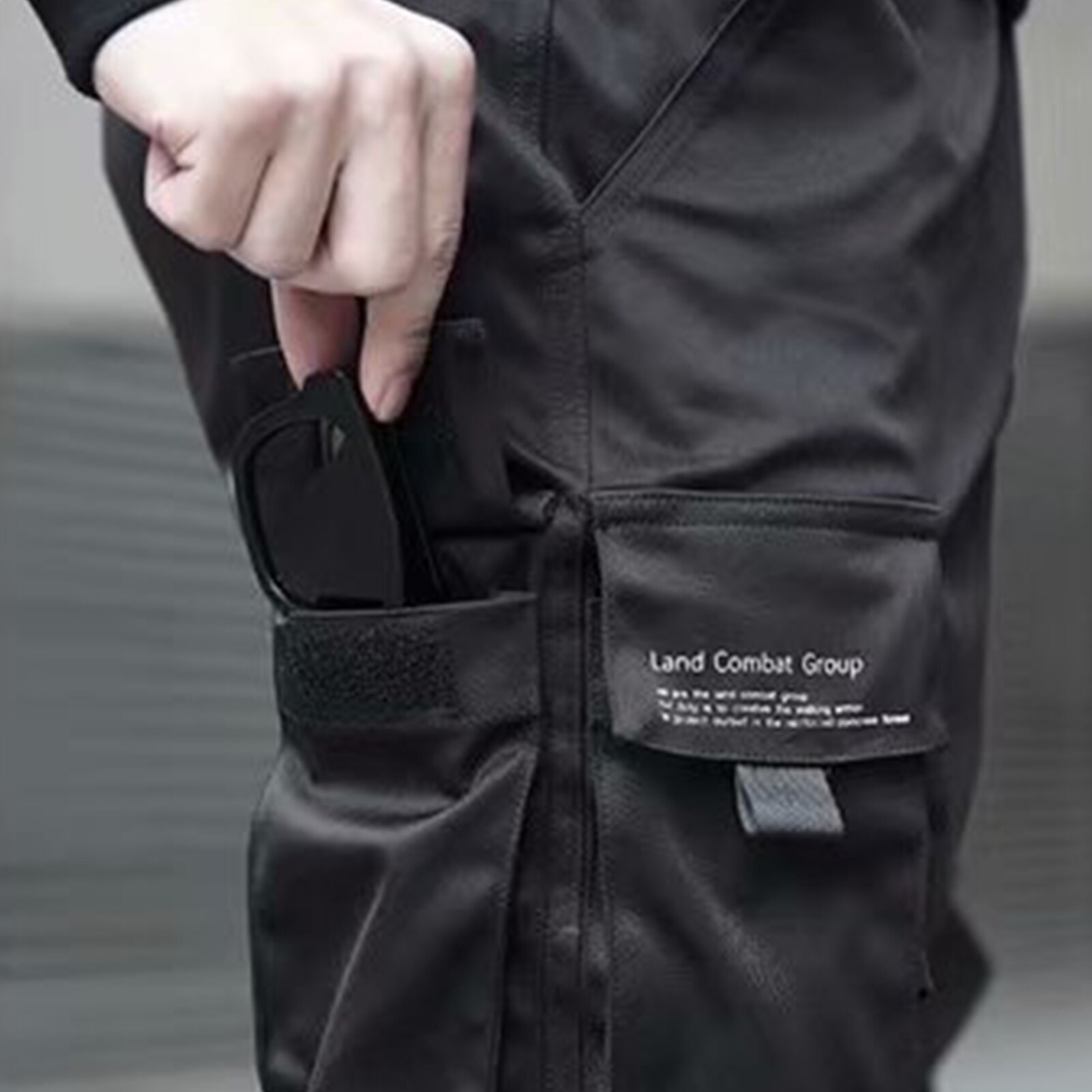 Hommes cordon Multi poches sangles cheville attaché Cargo pantalon pantalons longs