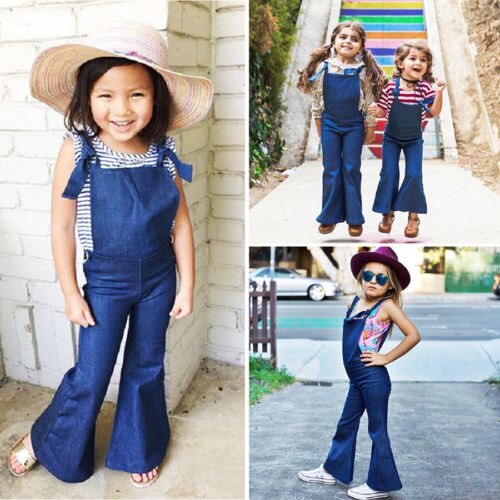 Nuovo Arriavl Jeans Boot Cut Tuta Bambini Del Denim Delle Ragazze Salopette Cinghia Senza Maniche Pagliaccetto Tuta Playsuit Abbigliamento 1-6Y