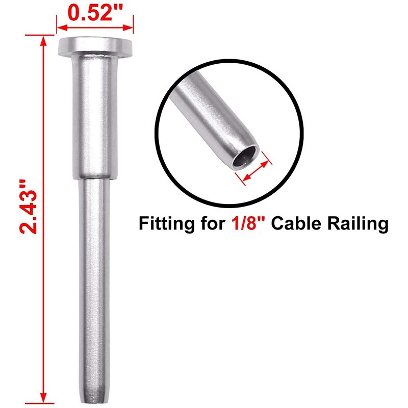 20 Pack Stainless Steel Invisible Receiver and Swage Stud End for 1/8 Inch Cable Railing, Deck Stair Threaded End Fitting for Wo