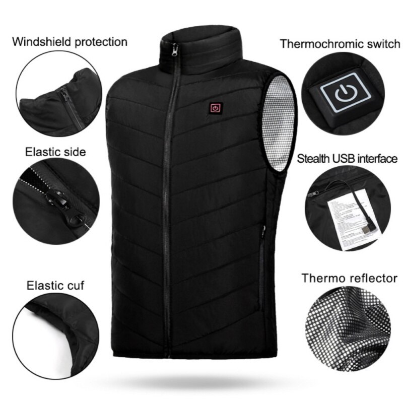 9 Zones Heated Vest Jacket USB Men Winter Electric Heated Sleeveless Jacket Outdoor Fishing Hunting Hiking Vest Waistcoat