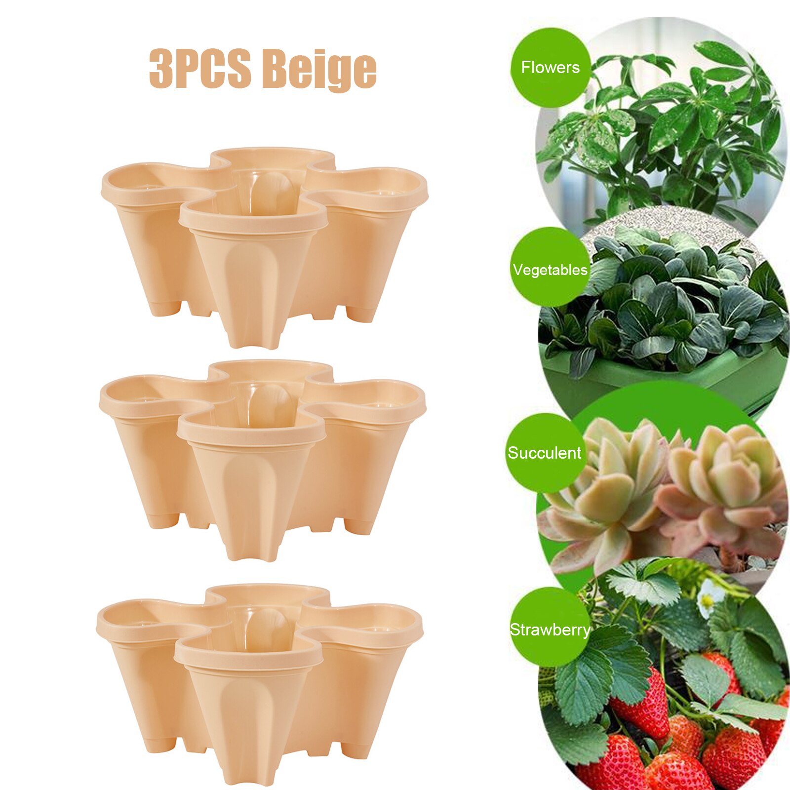 1/2/3/4/5pcs Plastic Stackable Vertical Flower Plant Pot Seedling Holder Garden Planter Decor Planting Pots Can Be Stacked Pots: 3pcs Beige Pots