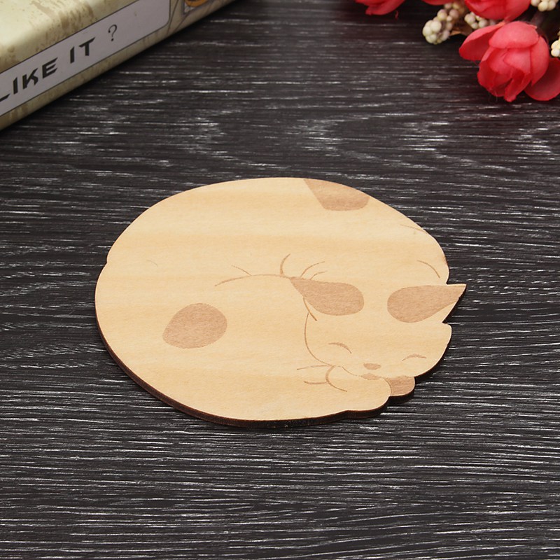 Arshen Lovely 4 unids/set gato zorro perro venado tallado posavasos de madera para taza almohadilla aislante térmico mantel estera de mesa de cocina