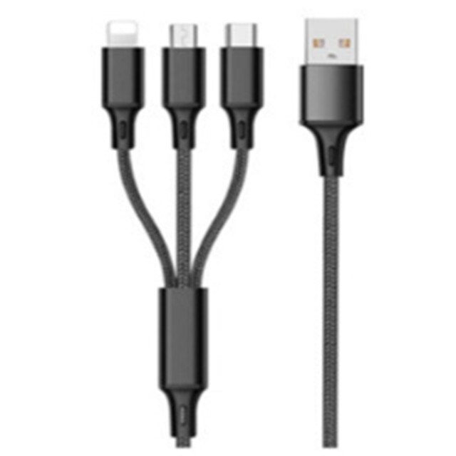 Cargador de coche inalámbrico 3 en 1, Cable de carga rápida, USB Dual para teléfono inteligente, Cable de carga de datos Universal para iPhone, Android, Xiaomi, tipo C: Black cable  2pcs