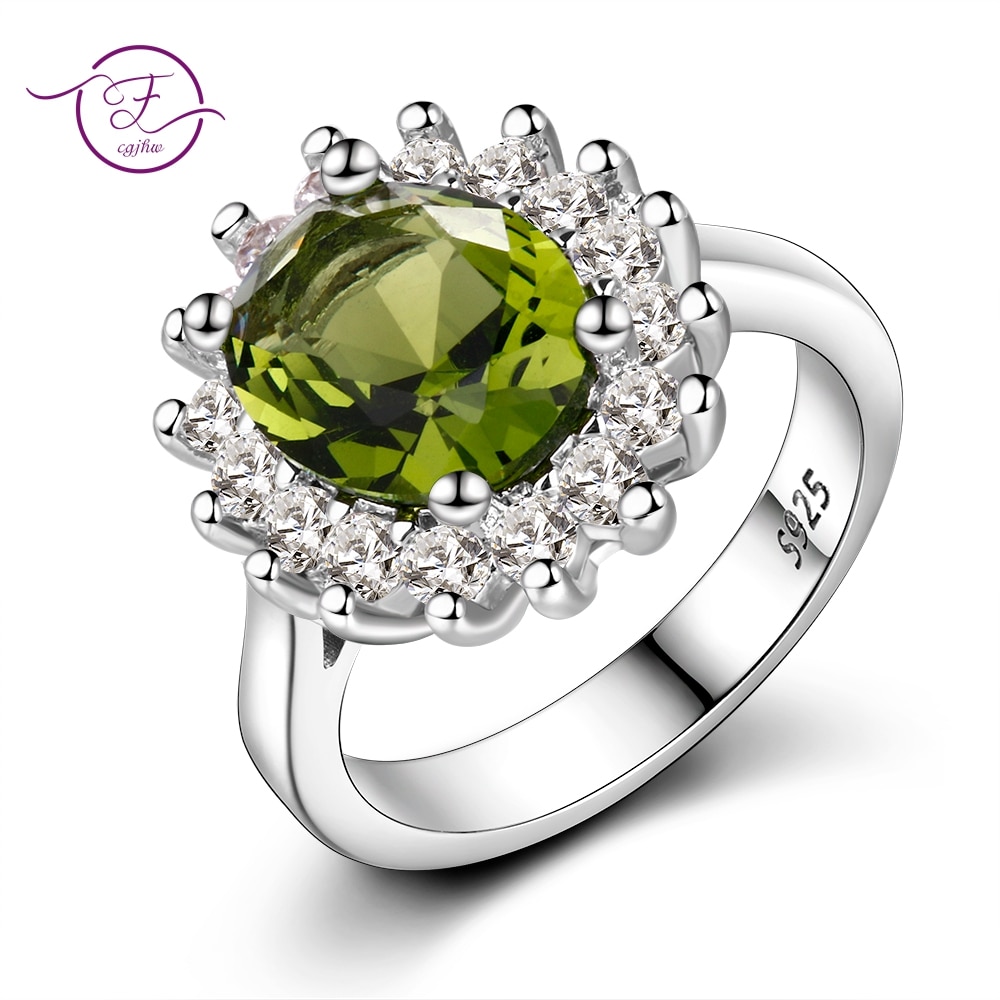 Fiore Anelli D'argento Con Peridot Pietre Brillante di Lusso Monili di Cerimonia Nuziale Anelli Anelli di Fidanzamento Per Le Donne 925 Anello In Vendita