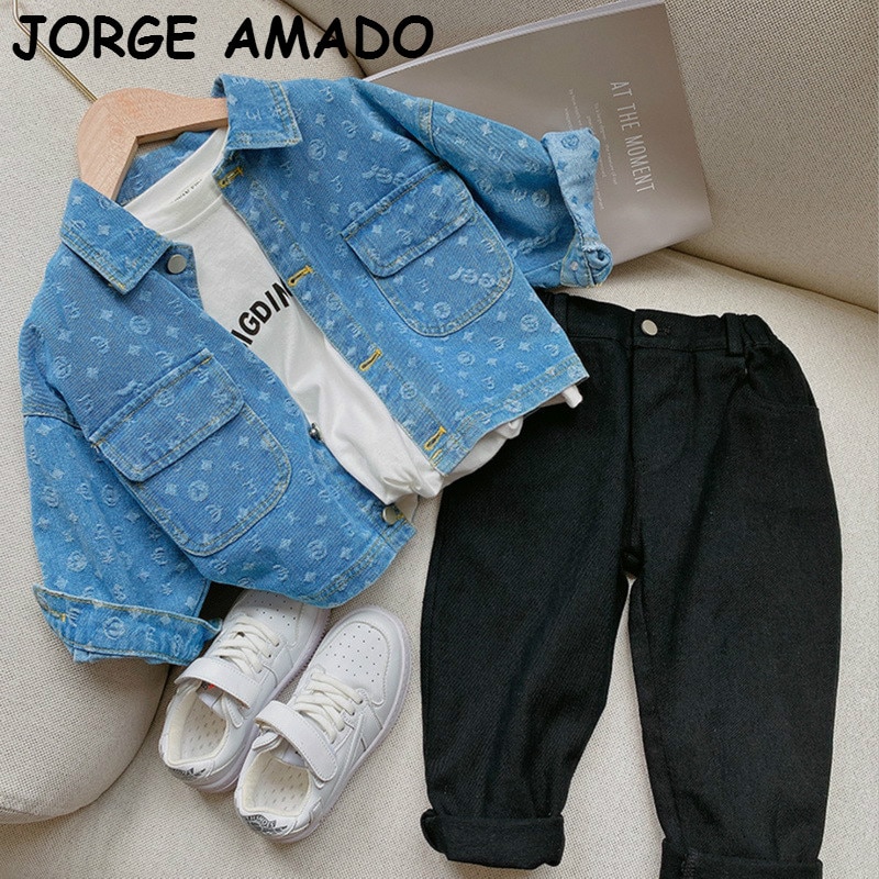 Chaquetas de otoño para niños y niñas, abrigos para bebés de tela vaquera azul de manga larga, chaquetas casuales para niños, ropa para niños E2151,