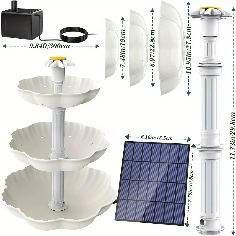 Solar Bird Bath Waterfontein Afneembare DIY Waterlandschapsarchitectuur Fontein Voor Vogelbaden Tuindecoratie, Outdoor Bird Feeder