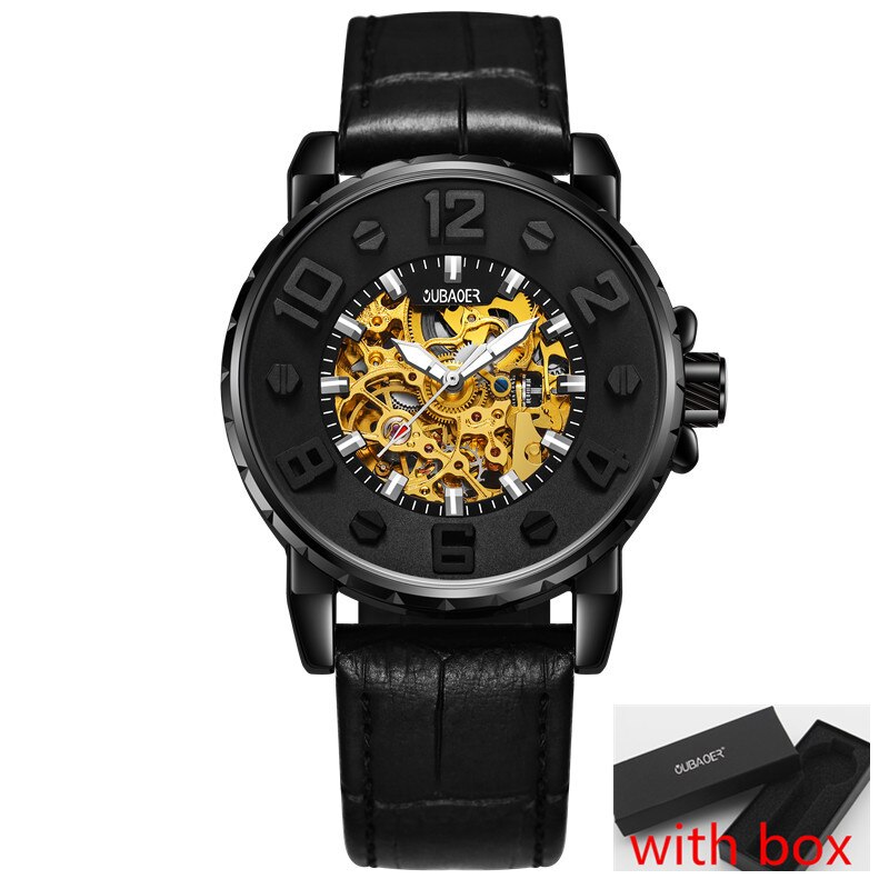 OUBAOER-Reloj de pulsera para hombre, de negocios, automático, Tourbillon, mecánico, resistente al agua, masculino,: black gold 004A box