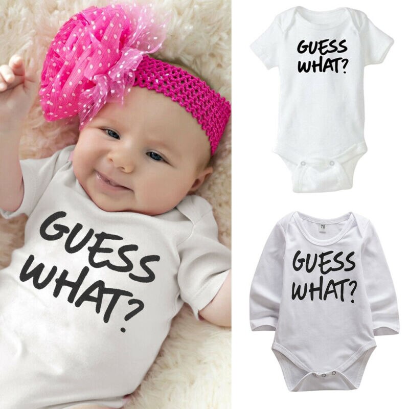 Baby Summer Clothing Newborn Infant Girls Baby Boy Bodysuits Jumpsuit Sunsuit Cute GUESS WHAT Playsuit Cotton Clothes 0-18M