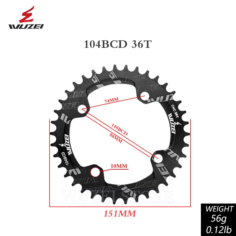 Wuzei Bcd Crown 104 łańcuch owalny bezpośredni montaż pojedyncza korona świeca Pe Monoplate Mtb korba 32 34 36 38 40 42 zęby łańcuch pierścień: round 104bcd 36T