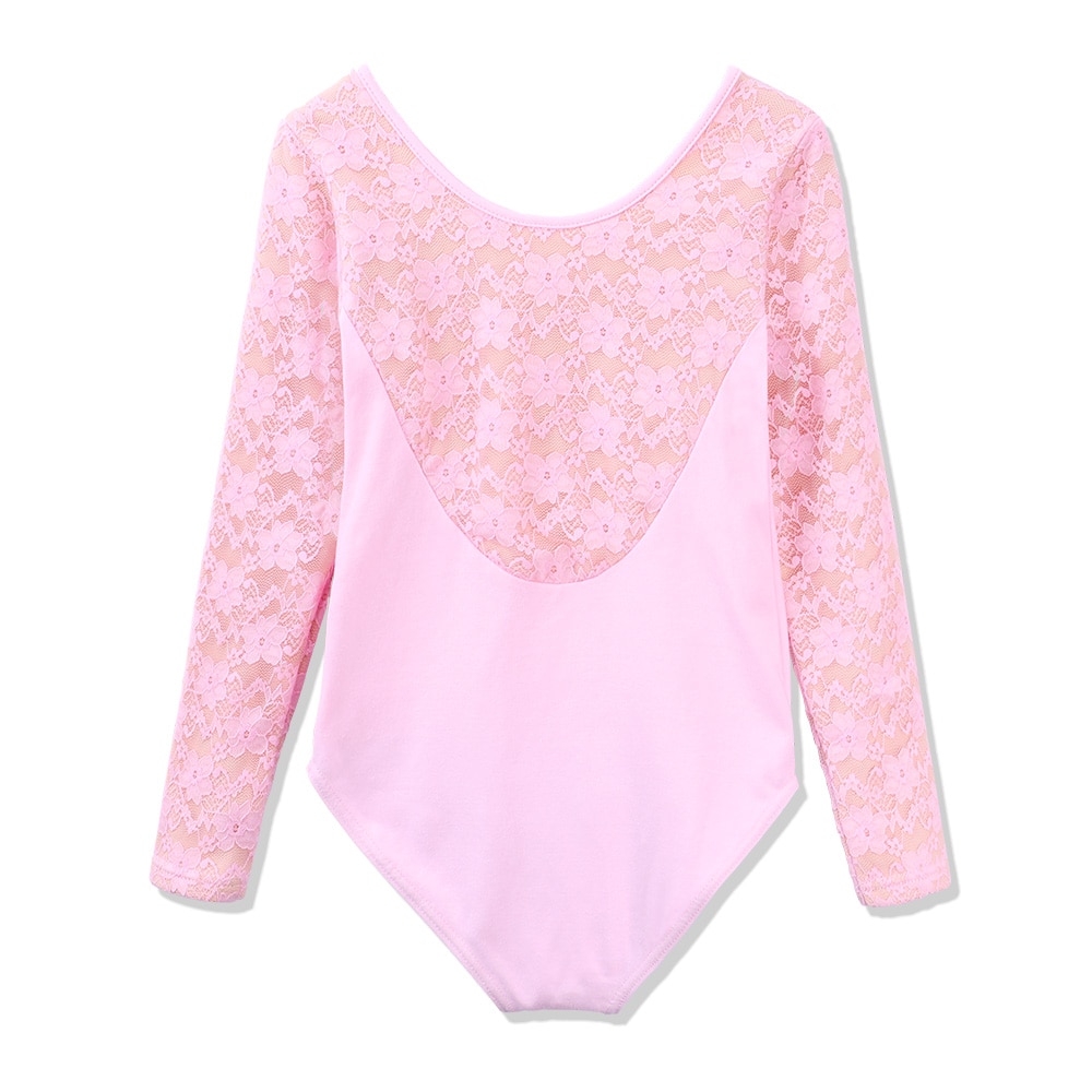 BAOHULU Peuter Tieners Meisjes Turnpakje Lange Mouw Katoen Ballet Kostuum 3-8 Jaar Kinderen Dans Slijtage Warm Bodysuit Kant roze