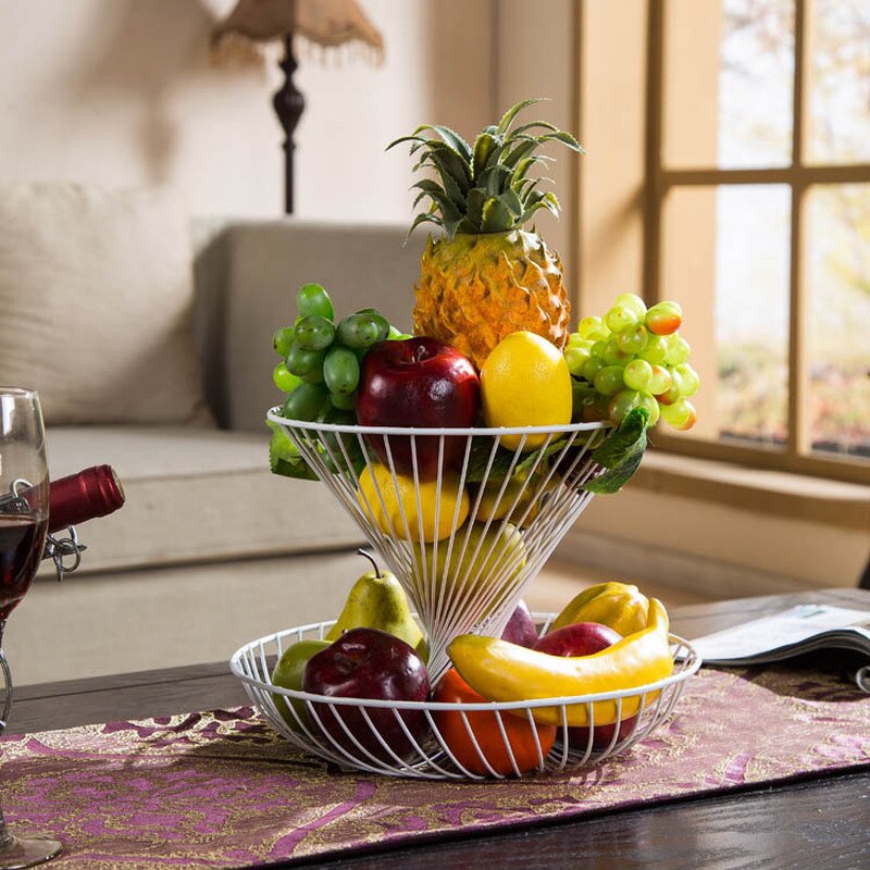 Household double-decker fruit basket living room stylish fruit dried fruit plate modern kitchen fruit and vegetable basket WF