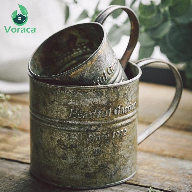 Tasse à poignée en fer rétro en métal, Vintage, impression anglaise en fer forgé, tasse à fruits, seau à fleurs, accessoires de maison, décoration de photographie