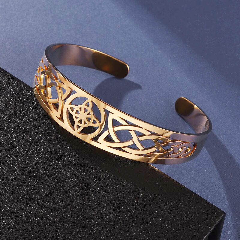 Pulsera con nudo de bruja, brazalete abierto ajustable de acero inoxidable, amuleto de brujería celta, joyería para hombres y mujeres, de cumpleaños: PLATEADO