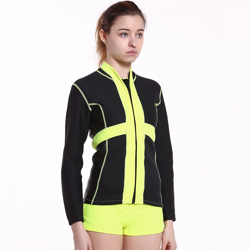 Womens 2mm Neoprene Long Sleeve Jacket Front Zipper Wetsuit Top Surfing Diving Surfing Shirt Women's Wet Suit