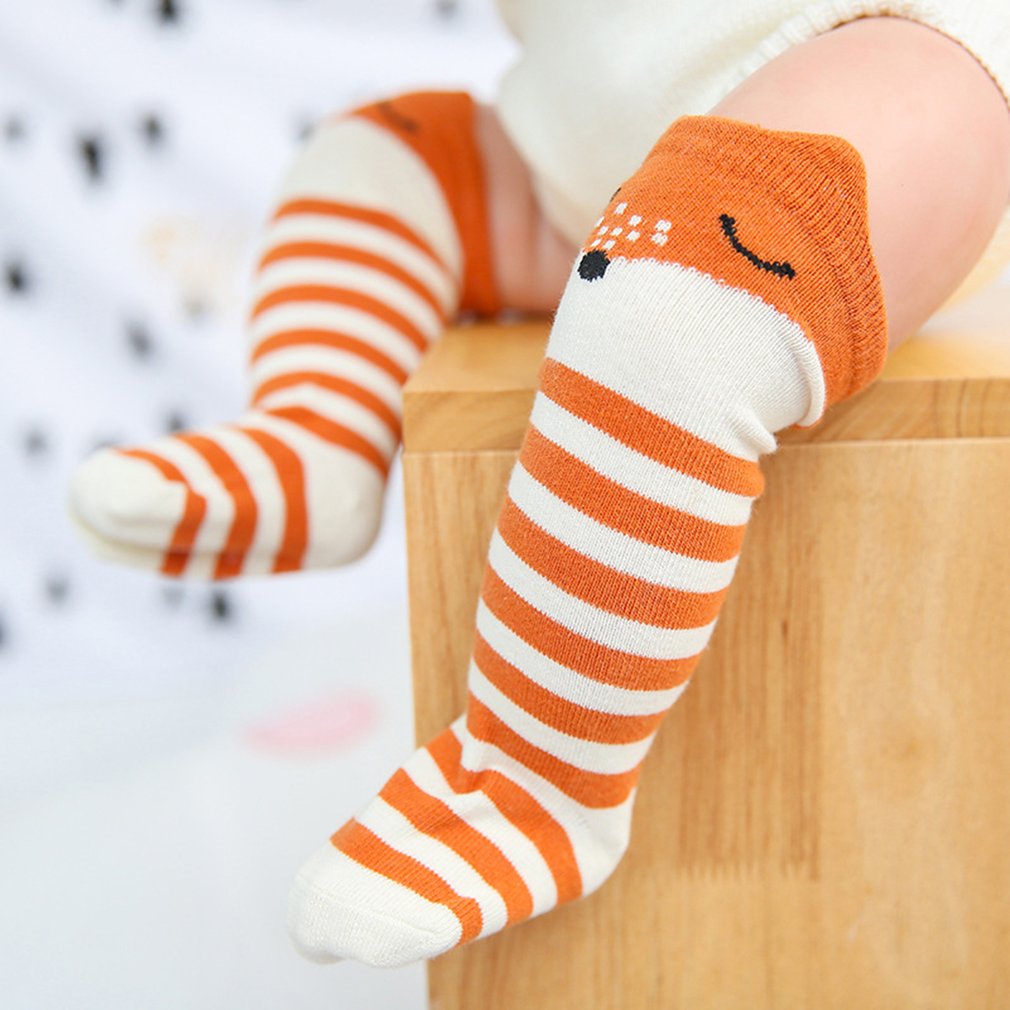 Chaussettes de dessin animé en renard lapin | 1 paire, chaussettes pour enfants, chaussettes au genou, fille, garçon, bébé Animal, bébé doux, chaussettes rayées, longues, 0-3ans, modèle