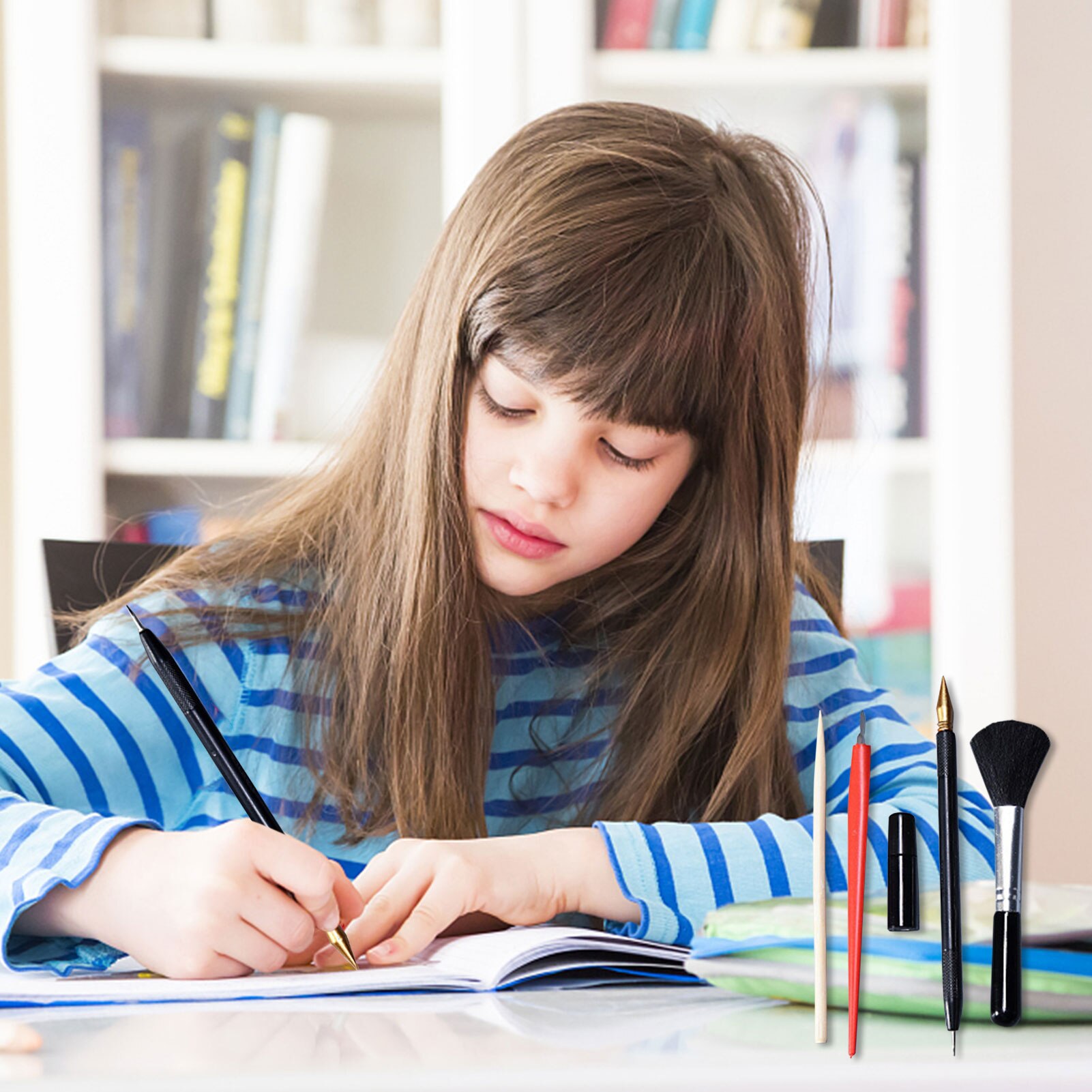 5Pcs Painting Drawing Scratch Set with Stick Scraper Pen Black Brush for Scratch Sketch Papers Boards Tools DIY