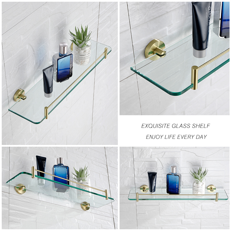 Estantes de baño de acero inoxidable, estante de almacenamiento de ducha, estante de baño de vidrio, estante de champú de montaje en pared, organizador de accesorios de baño