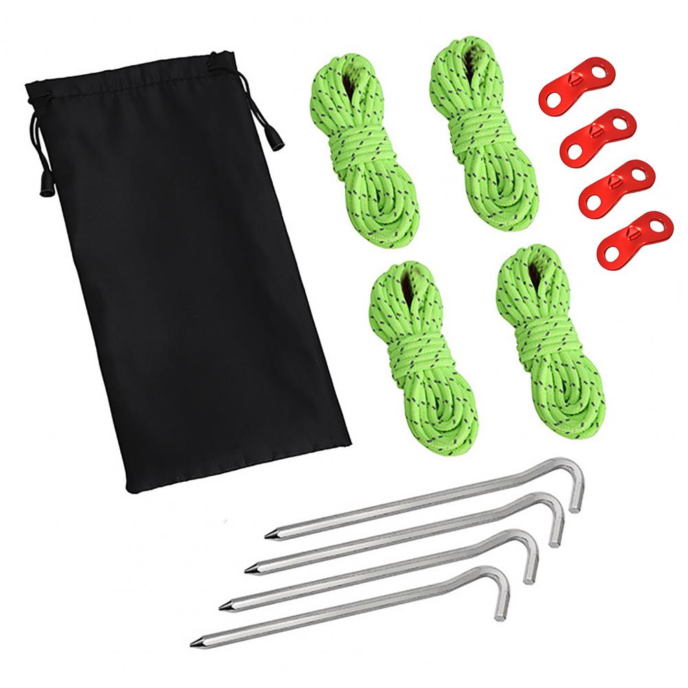 Ensemble de cordes de tente haute densité, robuste, Installation facile, piquets de tente de Camping en plein air, cordes réfléchissantes, 13 pièces/ensemble: Fluorescent Green