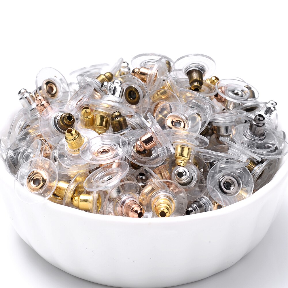100 st/lot metall örhänge ryggar kula öronproppar proppar guld silver pläterade öron dubbar bak örhänge smycken tillbehör 6*11mm