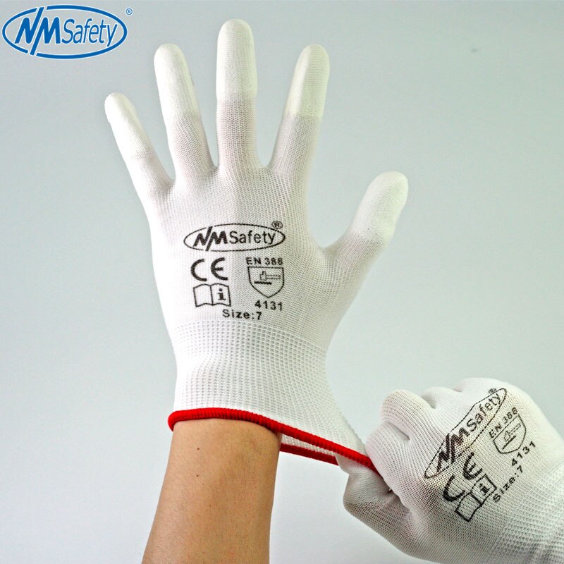 NMSafety 12 Paare Weiß Polyurethan Tauch Finger Anti Statische Sicherheit Arbeit Handschuh