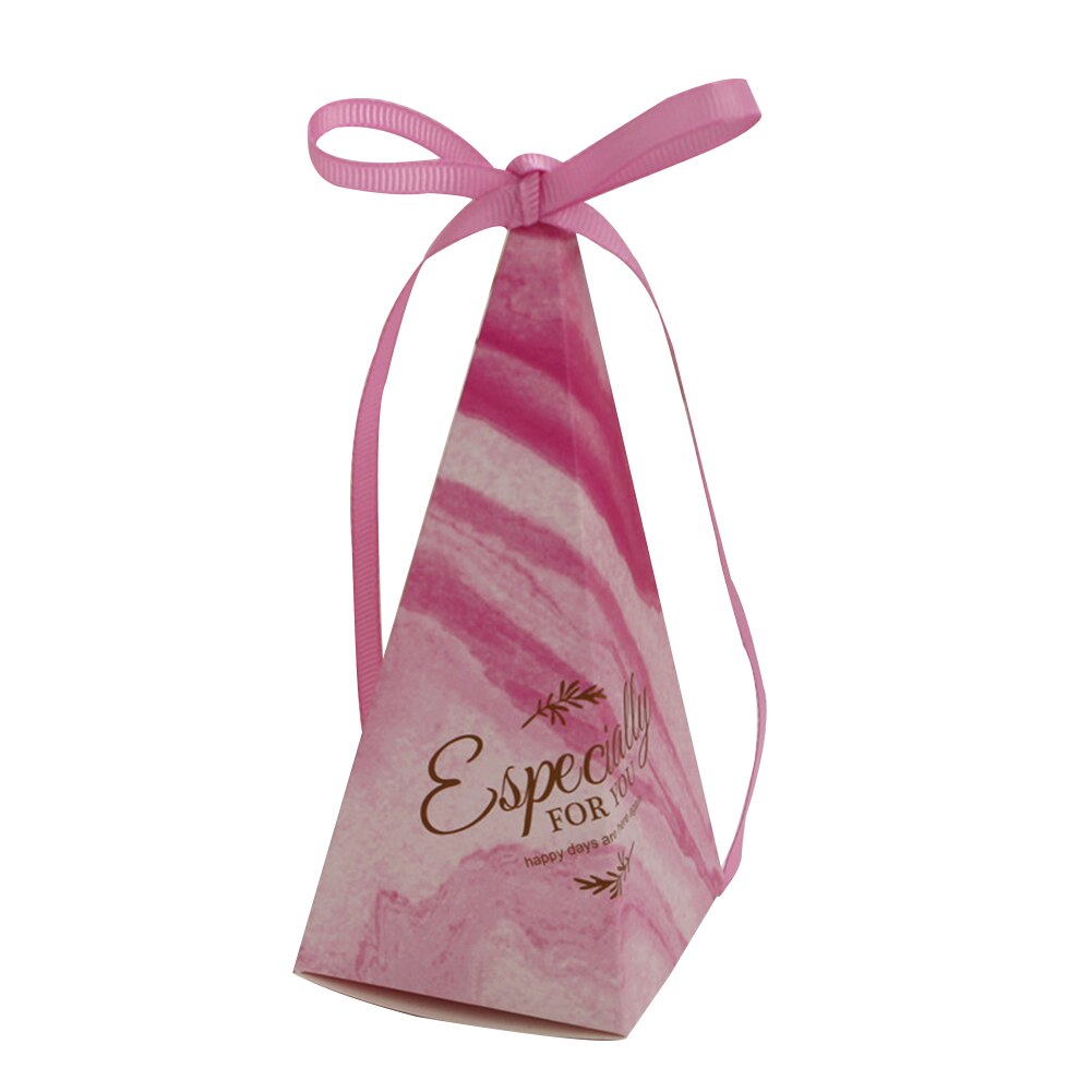 50Pcs Pyramid Shape Candy Boxes with Ribbon Wedding Birthday Party Favor GQ