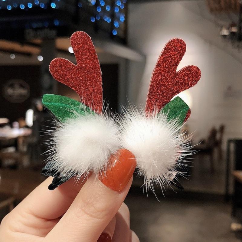 Kerst Pluche Haarspeld Pluche Bal Winter Kinderen Haarspeld Top Clip Elanden Eendenbek Gewei Kerst Haaraccessoires: Licht Groen