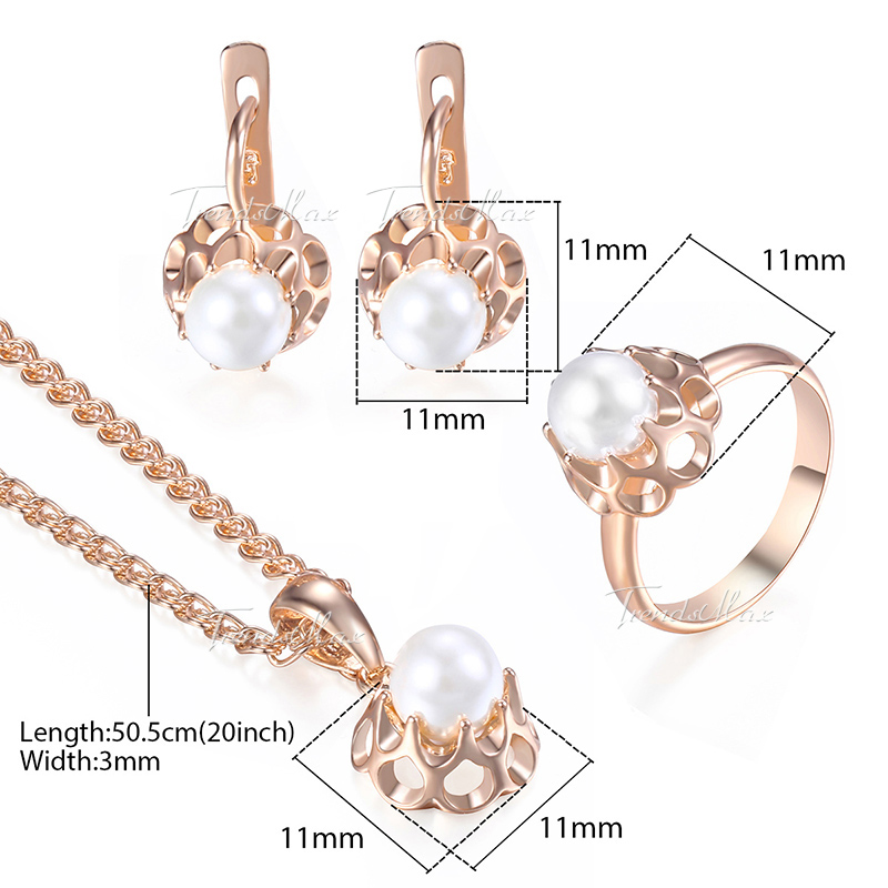 Ohrringe Ring Pendent Halskette einstellen Für Frauen Perle Perle Ball Rose Gold Gefüllt Simulierte Perle Perle Ball 585 Schmuck setzt GE142