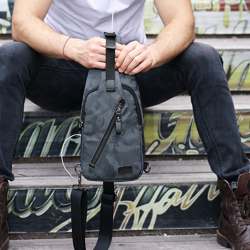 Bolso de pecho de nailon para hombre, bolsa cruzada resistente al agua con ojo, multiusos, de viaje, para teléfono, negro, de