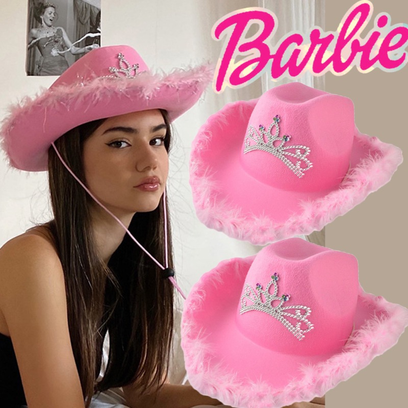 Sombreros de vaquero rosas para mujeres y niñas, sombreros occidentales de ala ancha Y2K, corona brillante, gorros de plumas con lentejuelas, accesorios de disfraz de de vaquera