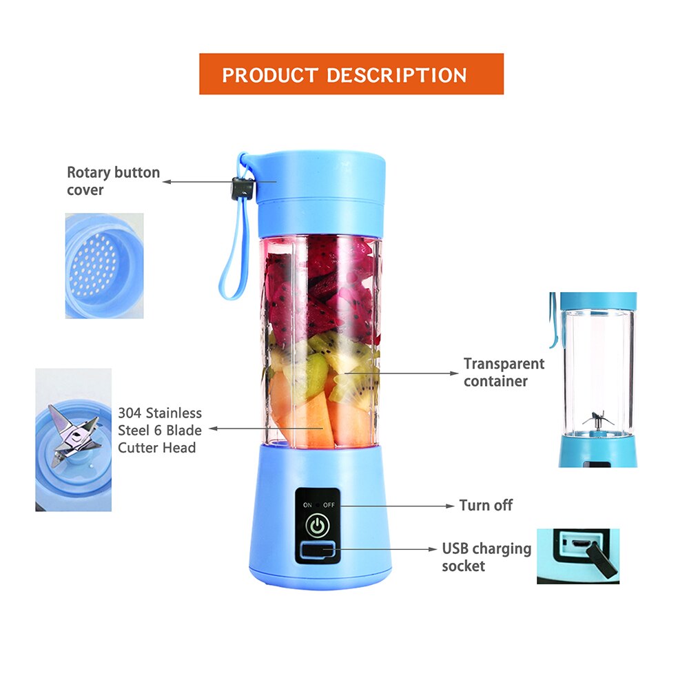 Portable Blender Mini USB Mixer Electric Juicer Machine Handheld Smoothie Blender Personal Orange Juicer Mini Blenders