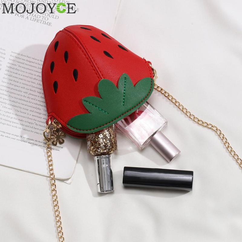 Söta tecknade crossbody väskor för kvinnor jordgubbar mini pu läder axelväskor