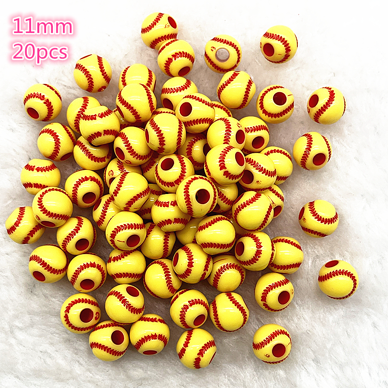 10-20 piezas deporte Rugby tenis baloncesto fútbol voleibol cuentas espaciador cuentas acrílicas para fabricación de joyería DIY pulsera collar: Amarillo fluorescente