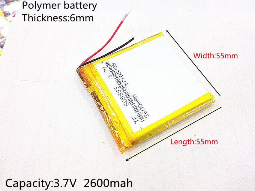 3,7 V 2600mAh 605555 polímero de litio LiPo pilas recargables de iones para Mp3 Mp4 Mp5 DIY PAD DVD E-book auriculares