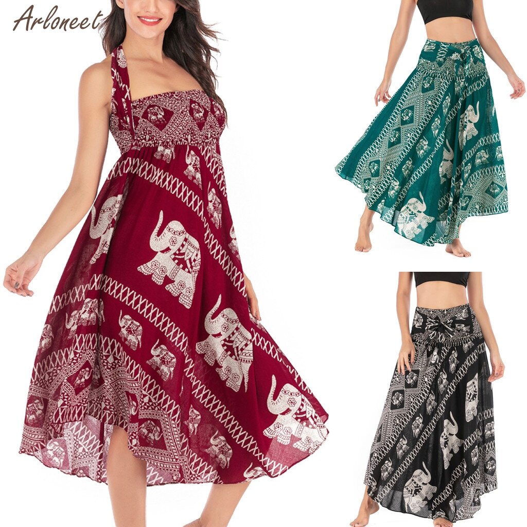 Vrouwen Lange Hippie Bohemian Gypsy Boho Bloemen Elastische Taille Bloemen Halter Rok Vrouwen Casual Rok Kleding Mode Zomer