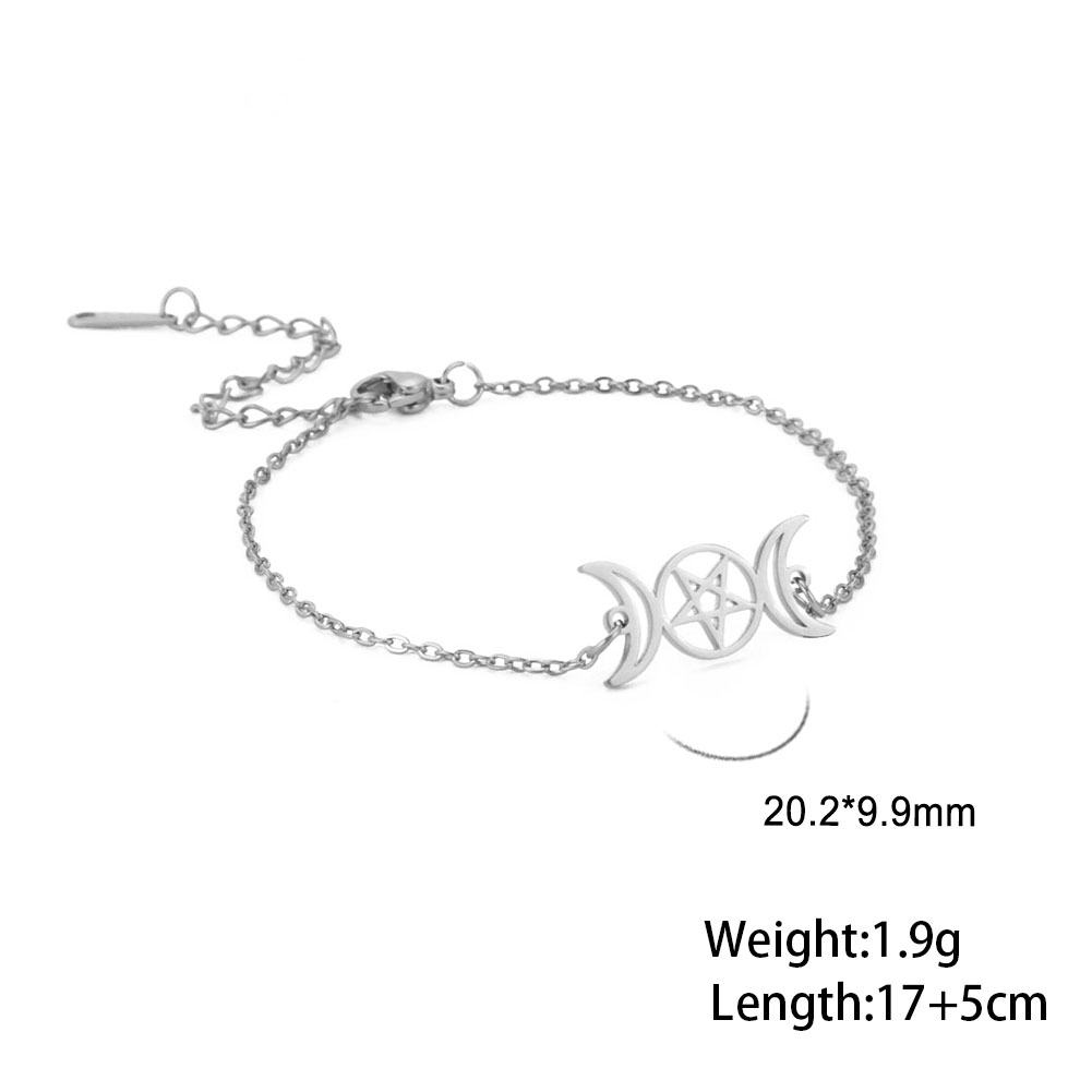 COOLTIME Triple Moon Goddess Bracelet for Women Men Stainless Steel Pentagram Magic Wicca Amulet Bracelet Jewelry Birthday: Steel color