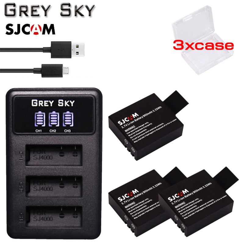 Batería de repuesto para cámara de acción deportiva Elite SJCAM sj4000, 10 Uds., 900mAh, para M10wifi / SJ4000 / SJ4000wifi / SJ5000wifi /SJ5000x: charger and 3battery