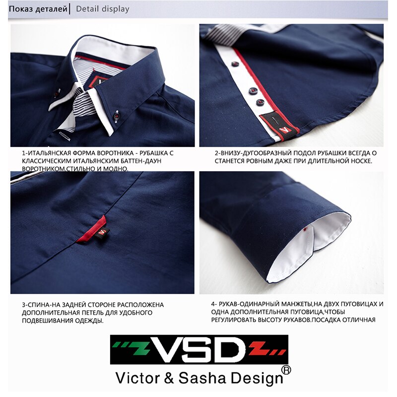 Vsd stor italiensk stil dobbeltkrave shirting slim fit langærmet premium bomuldsskjorte til mænd, mærke europa størrelse 1319